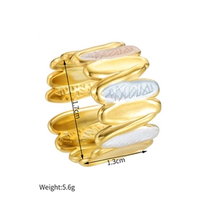 Macro detail of enamel adjustable ring showing dimensions 1.7cm height and 5.6g weight