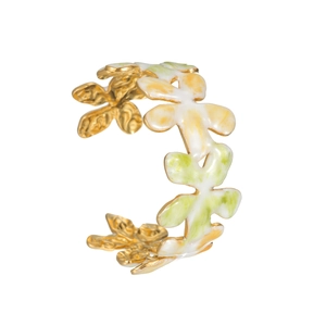 Vintage gold cuff bracelet with colorful enamel floral patterns for elegant women