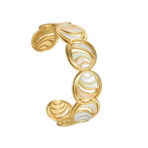 Elegant gold-plated enamel geometric open bangle with hollow wave pattern design