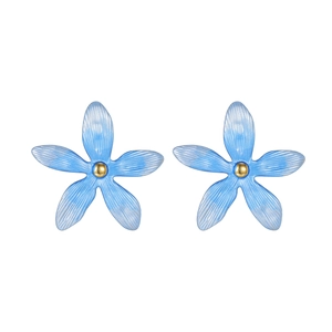 Boucles d'oreilles fleurs bleues en acier titane avec perles dorées pour femmes