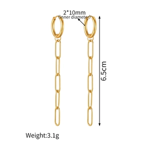 Minimalist 18K gold plated stainless steel paperclip chain tassel earrings with ring clasp