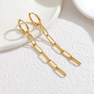18K gold plated stainless steel paperclip chain earrings with polished mirror finish