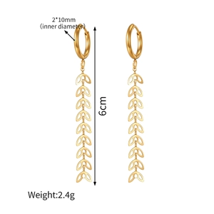 Minimalist 18k gold plated stainless steel long tassel wheat earrings for women