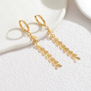 Elegant 18k gold plated wheat ear tassel earrings for women with minimalist drop design