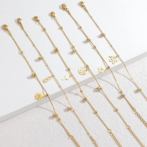 Bracelet à Breloques en Acier Inoxydable Design de Niche Avec Strass Croix Soleil Étoile Animal Œil Plaqué Or Bijoux Mode pour Femmes