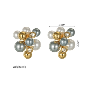 Detail view of pearl and zircon cluster earrings showing 1.8cm by 2.2cm dimensions