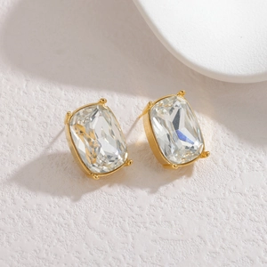 Vintage Goldrahmen quadratische Zirkonia Ohrstecker mit luxuriösem Kristalldesign