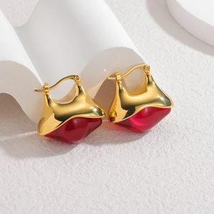 French vintage Maillard style glass earrings with irregular red teardrop pendants