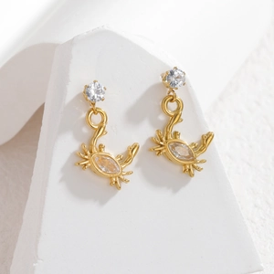 Exquisite gold stainless steel crab pendant earrings with sparkling marquise crystal