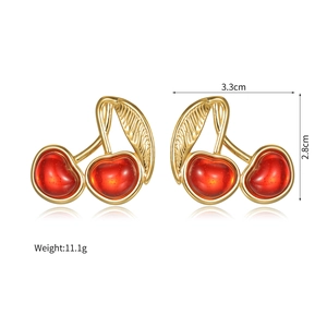 Detailed view of cherry earrings with dimensions 3.3cm width and 11.1g weight
