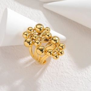 Vintage-Goldring mit Perlen-Cluster und unregelmäßigem, breitem Hohlkörperdesign