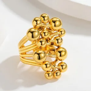 Vintage Edelstahl Gold Offener Ring Für Damen Kreative Rundperle Cluster Unregelmäßige Hohle Breite Band Schmuck