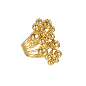 Vintage unregelmäßiger goldener Perlenring mit mehrreihigem, hohl gewölbtem Breitband