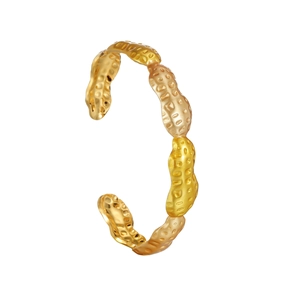 Minimalist 18k gold plated stainless steel open bangle with textured peanut pattern finish