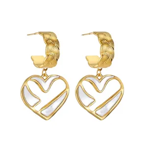 Mode Edelstahl Hohle Herz Tropfen Ohrringe Vergoldet Geflochtene Textur Luxus Emaille Herz Ohrringe Für Damen Schmuck