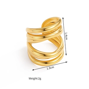 Detailed view of golden multi-layer spiral ear cuff with 1.4cm height dimensions