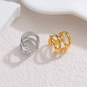 Minimalist multi-layer intertwined stainless steel ear cuffs in gold and silver finish