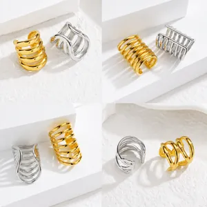 Minimalist Stainless Steel Multi Layer Hollow Line Ear Cuff Non Pierced Fashion Geometric Spiral Clip On Earrings For Women