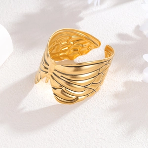 Vintage golden butterfly texture open bangle bracelet in stainless steel for women