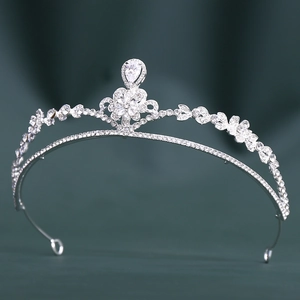 Couronne de Mariée de Luxe en Alliage Zircon Fleur Élégant Diadème de Mariage en Strass Pendentif Goutte d'Eau Accessoire de Tête