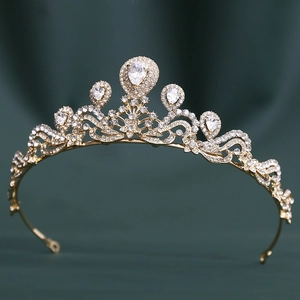 Couronne de Mariée de Luxe en Alliage Zircon Strass pour Femmes Mariage Banquet Accessoires Cheveux Or Argent