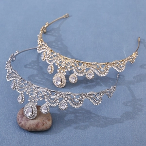 Parure de diadèmes de mariée luxueux avec zircon AAA et cristaux en or et argent