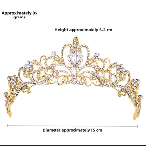Detailed view of a gold bridal crown with dimensions 15cm diameter and 5.2cm height