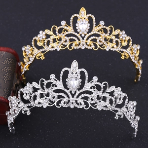 Elegant gold and silver bridal crowns with rhinestones and pear-shaped crystals
