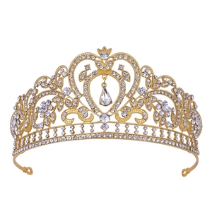 Luxueuse Couronne de Mariée Baroque Diadème Coeur Fleur Strass Cristal Accessoires Cheveux Mariage Or Argent Femme