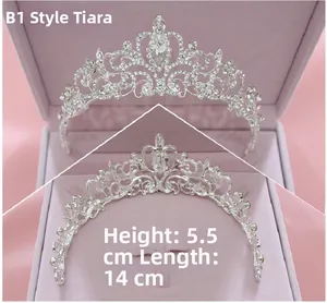 Classic silver bridal crown with crystals, height 5.5cm and length 14cm, detail view
