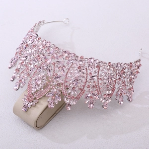 Elegant Baroque pink crystal bridal tiara with silver alloy base for wedding pageants