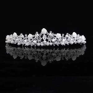 Elegante Corona da Sposa Barocca in Lega Strass Perla Artificial Floreale Tiara Copricapo per Matrimonio Festa Banchetto Donna Gioielli