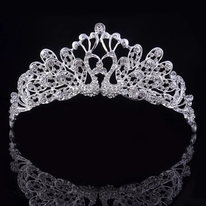 Elegant Bridal Crown Tiara Silver Alloy White Rhinestone Peacock Design Wedding Hair Accessory For Women Party Jewelry
