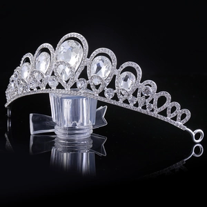 Sparkling bridal tiara with rhinestones and pear-shaped crystals on silver headband