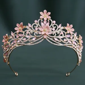 Élégante Couronne de Mariée Florale en Cristal Diadème en Alliage Strass Bijoux de Cheveux pour Femmes Mariage Fête Mode