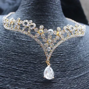 Elegant Bridal Forehead Jewelry Floral Alloy Rhinestone Crystal Tiara Queen Waterdrop Pendant Wedding Party Headpiece