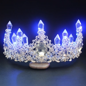 LED Glowing Bridal Crown Tiara For Women Alloy Rhinestone Crystal Headpiece For Wedding Birthday Christmas Party Hair Accessories