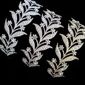 Elegant bridal leaf hair accessories set in silver, gold, and rose gold with rhinestones