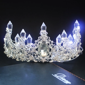 Exquisite bridal LED crown headpiece with sparkling crystals and silver metal alloy
