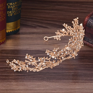 Tiara da sposa vintage dorata con strass scintillanti accessorio per capelli da matrimonio