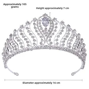 Détails de la couronne de mariée en zircon avec poids 105g, hauteur 7cm et diamètre 16cm