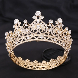 Baroque Luxurious Alloy Rhinestone Bridal Crown Gold Silver Palace Heart Hollow Tiara For Wedding Party Women Jewelry