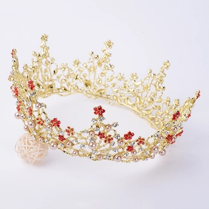 Barock Vintage Große Runde Brautkrone Luxus Palast Königin Legierung Strass Künstliche Perle Hochzeit Haarschmuck Tiara Für Damen