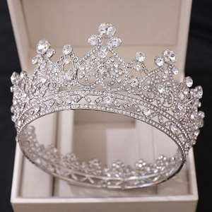 Elegant Baroque silver bridal crown with intricate sparkling rhinestones in a gift box