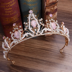 Baroque Bridal Tiara Rhinestone Alloy Artificial Pearl Wedding Hair Accessory Elegant Vintage Crown For Women Party Jewelry