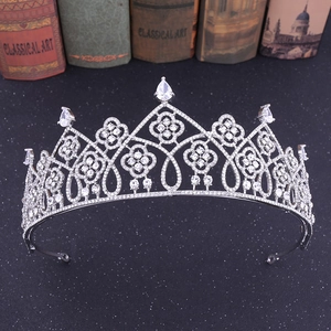 European Palace Style Luxurious Zirconia Alloy Crown Tiara Silver Hollow Floral Wedding Bridal Hair Accessories For Women