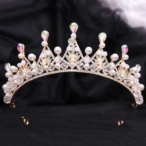 Couronne de Mariée Artisanale en Alliage Künstliche Perles Cristal Strass Diadème pour Mariage Femmes Princesse Anniversaire Bijoux