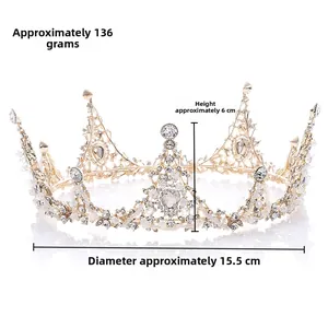 Detailed specs of baroque bridal crown: weight 136g, height 6cm, and diameter 15.5cm
