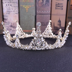 Baroque Vintage Gold Alloy Rhinestone Crown Tiara With Artificial Pearl Beads For Wedding Bridal Party Women Hair Jewelry Accessories