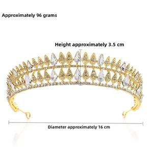 Detailed macro view showing the 16cm diameter and 3.5cm height of the crystal bridal crown